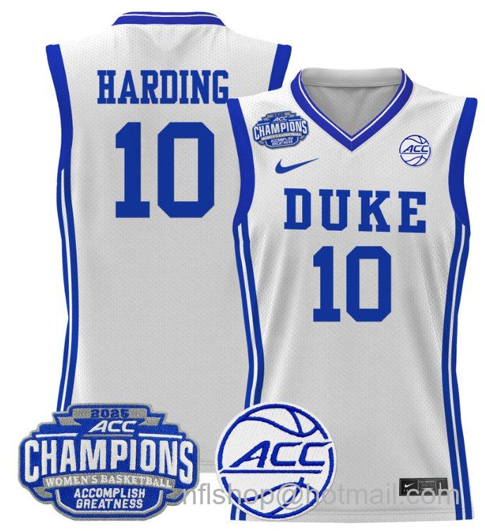 Women's Lindsey Harding Jersey #10 Duke Blue Devils 2025 ACC Champions White