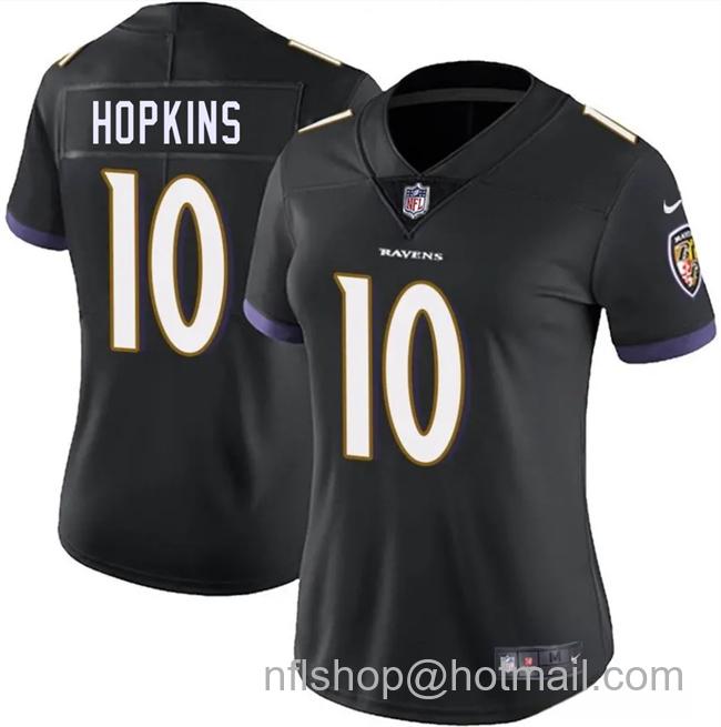 Women's Baltimore Ravens #10 DeAndre Hopkins Black Vapor Football Jersey(Run Small)