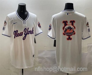 Men's New York Mets Team Big Logo White 2025 Spring Training Stitched Baseball Jersey