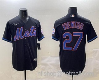 Men's New York Mets #27 Mark Vientos Black Cool Base Stitched Baseball Jersey