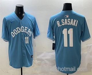 Men's Los Angeles Dodgers #11 Roki Sasaki Light Blue Limited Stitched Baseball Jersey