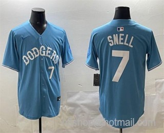 Men's Los Angeles Dodgers #7 Blake Snell Light Blue Limited Stitched Baseball Jersey