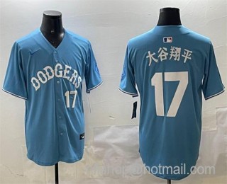 Men's Los Angeles Dodgers #17 大谷翔平 Light Blue Limited Stitched Baseball Jersey