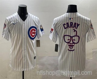 Men's Chicago Cubs White Harry Caray 'Holy Cow' Patch Limited Stitched Baseball Jersey