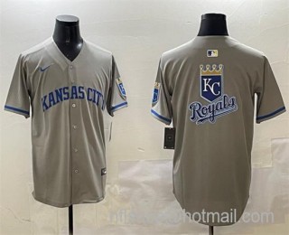 Men's Kansas City Royals Team Big Logo Grey 2024 Away Limited Stitched Baseball Jersey