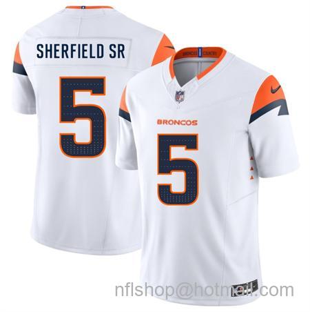 Men's Denver Broncos #5 Trent Sherfield Sr White 2025 F.U.S.E. Vapor Limited Stitched Football Jersey