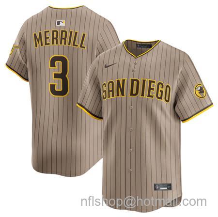 Men's San Diego Padres #3 Jackson Merrill Tan 2025 Alternate Limited Stitched Baseball Jersey