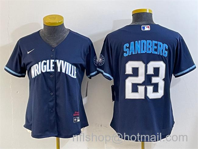 Youth Chicago Cubs #23 Ryne Sandberg Navy City Connect Stitched Jersey