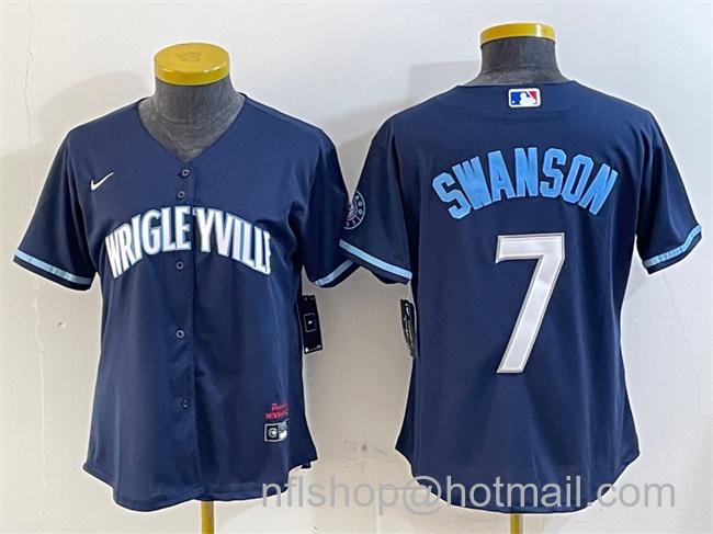 Youth Chicago Cubs #7 Dansby Swanson Navy City Connect Stitched Jersey