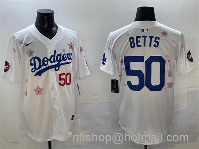 Men's Los Angeles Dodgers #50 Mookie Betts White 2025 Tokyo Series Limited Stitched Baseball Jersey