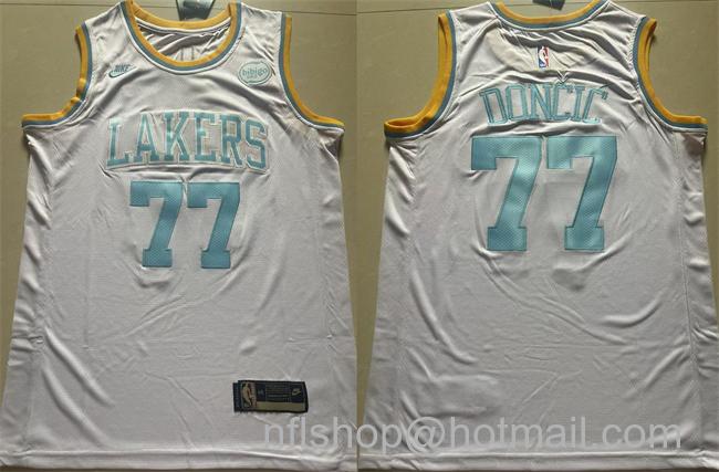 Men's Los Angeles Lakers #77 Luka Doncic White 2025 Classic Edition Stitched Basketball Jersey