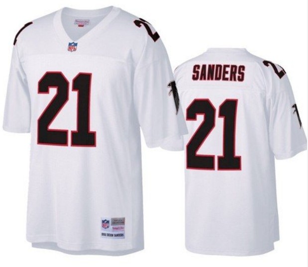 Men's Atlanta Falcons #21 Deion Sanders White Throwback Jersey