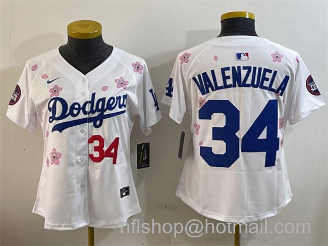 Women's Los Angeles Dodgers #34 Fernando Valenzuela White 2025 Tokyo Series Limited Stitched Baseball Jersey(Run Small)