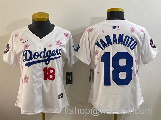 Women's Los Angeles Dodgers #18 Yoshinobu Yamamoto White 2025 Tokyo Series Limited Stitched Baseball Jersey(Run Small)