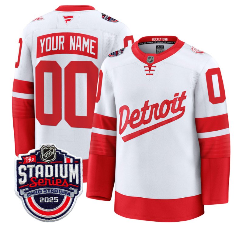 Men's Detroit Red Wings Custom White 2025 Stadium Series Patch Premium Stitched Hockey Jersey