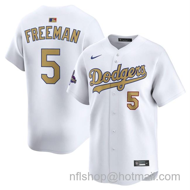 Men's Los Angeles Dodgers #5 Freddie Freeman White 2025 Gold Collection Limited Stitched Baseball Jersey