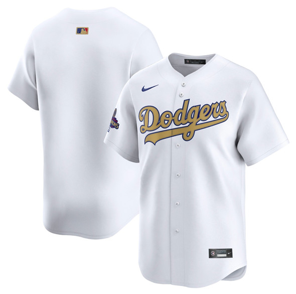 Men's Los Angeles Dodgers Blank White 2025 Gold Collection Limited Stitched Baseball Jersey