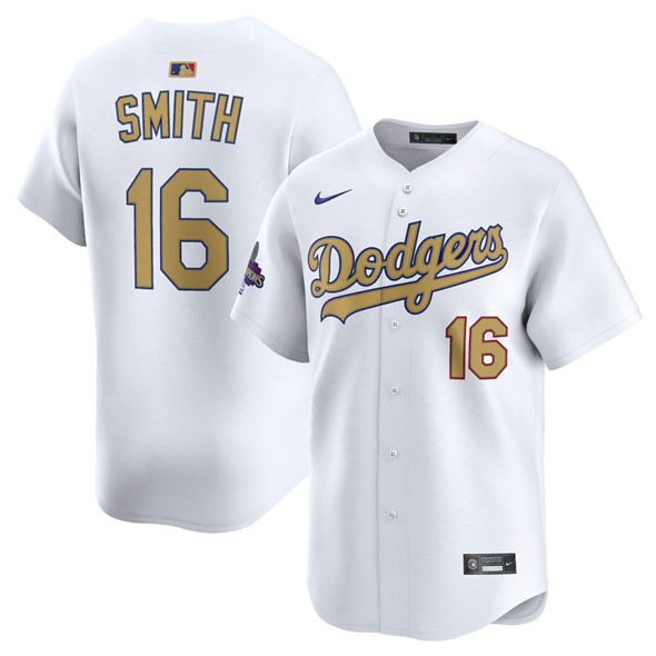 Men's Los Angeles Dodgers #16 Will Smith White 2025 Gold Collection Limited Stitched Baseball Jersey