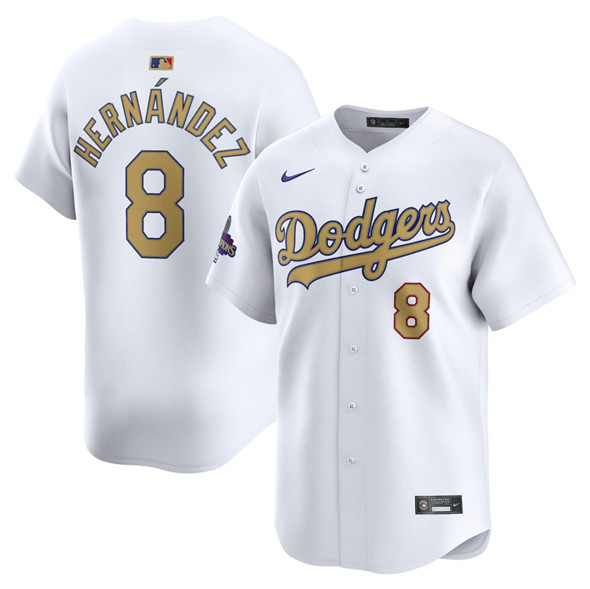 Men's Los Angeles Dodgers #8 Enrique Hernández White 2025 Gold Collection Limited Stitched Baseball Jersey