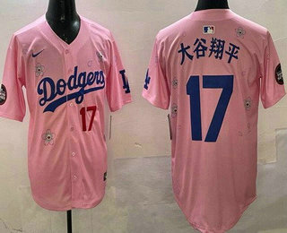 Men's Los Angeles Dodgers #17 Shohei Ohtani Pink Japanese 2025 Tokyo Series Limited Jersey