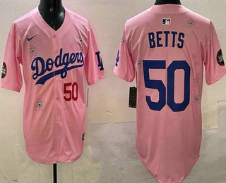 Men's Los Angeles Dodgers #50 Mookie Betts Pink 2025 Tokyo Series Limited Jersey