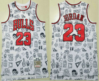 Men's Chicago Bulls #23 Michael Jordan 1997-98 White Hardwood Swingman Throwback Jersey