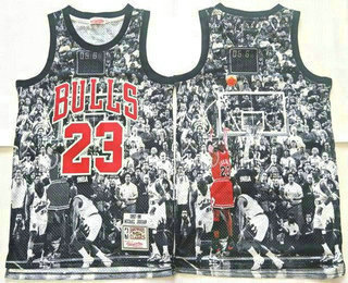 Men's Chicago Bulls #23 Michael Jordan Black Last Throw Swingman Jersey