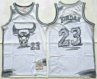 Men's Chicago Bulls #23 Michael Jordan White Sketch Swingman Jersey