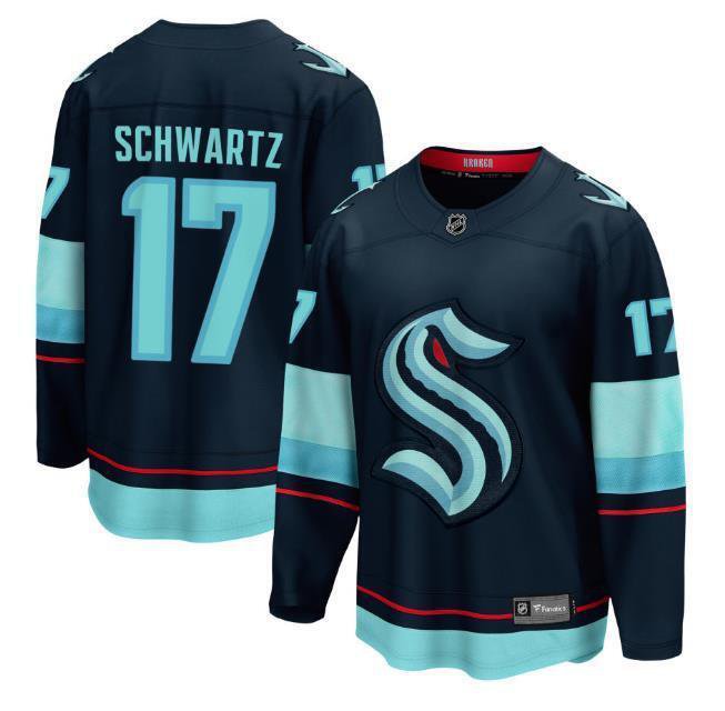 Men’s Seattle Kraken #17 Jaden Schwartz Navy Stitched Hockey Jersey