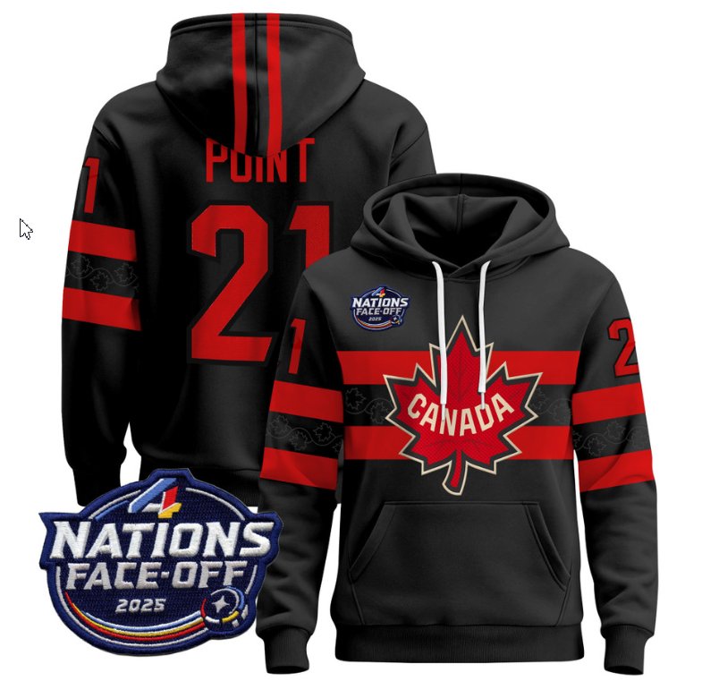 Men's Brayden Point Hoodie #21 Canada 4 Nations Face-Off 2025 Pullover V2 Black