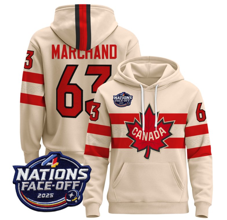 Men's JBrad Marchand Hoodie #63 Canada 4 Nations Face-Off 2025 Pullover V2 Cream