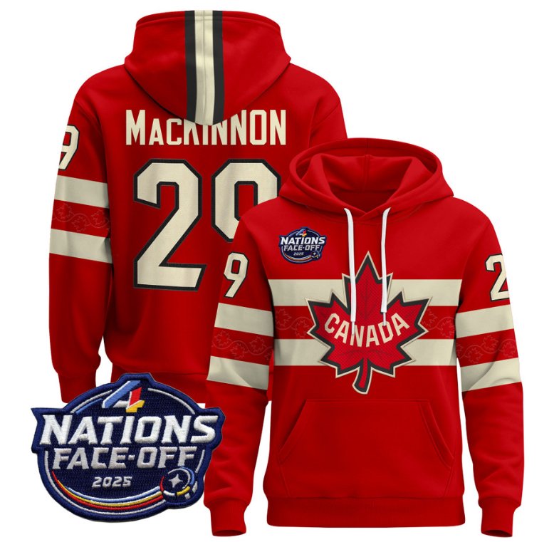 Men's Nathan MacKinnon Hoodie #29 Canada 4 Nations Face-Off 2025 Pullover V2 Red