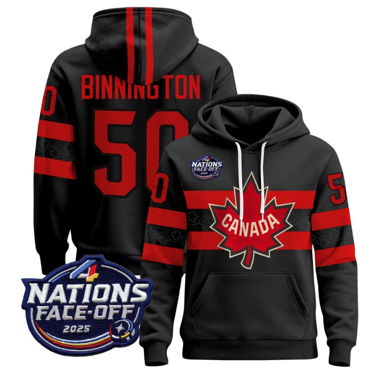 Men's Jordan Binnington Hoodie #50 Canada 4 Nations Face-Off 2025 Pullover V2 Black