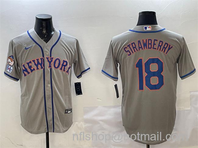 Men's New York Mets #18 Darryl Strawberry Grey 2025 Spring Training Cool Base Stitched Baseball Jersey