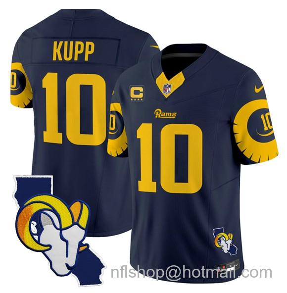 Men's Los Angeles Rams #10 Cooper Kupp Navy 2025 4-Star C Patch F.U.S.E. V2 Limited Stitched Football Jersey