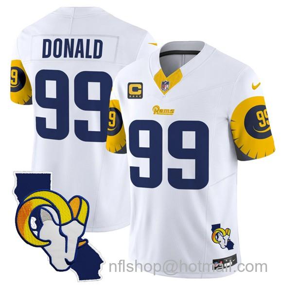 Men's Los Angeles Rams #99 Aaron Donald White 2025 4-Star C Patch F.U.S.E. V2 Limited Stitched Football Jersey