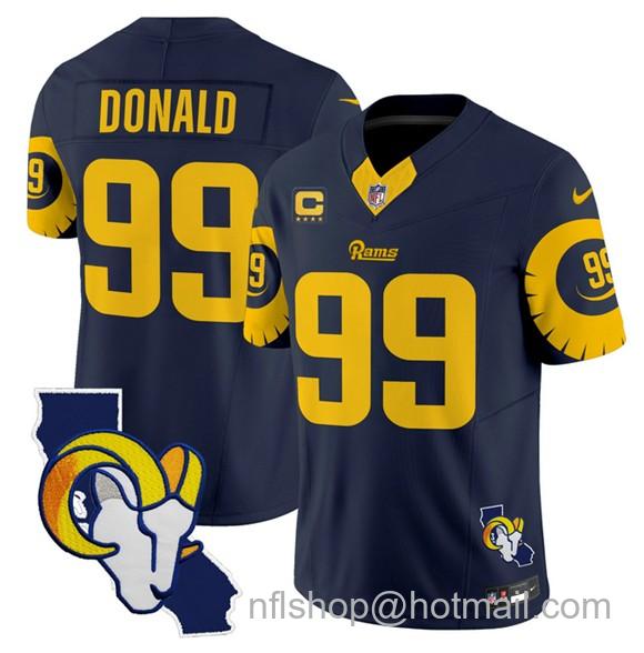 Men's Los Angeles Rams #99 Aaron Donald Navy 2025 4-Star C Patch F.U.S.E. V2 Limited Stitched Football Jersey