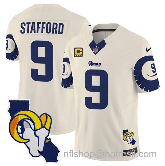 Men's Los Angeles Rams #9 Matthew Stafford Bone 2025 4-Star C Patch F.U.S.E. V2 Limited Stitched Football Jersey