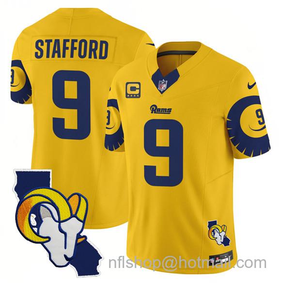 Men's Los Angeles Rams #9 Matthew Stafford Gold 2025 4-Star C Patch F.U.S.E. V2 Limited Stitched Football Jersey