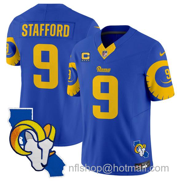 Men's Los Angeles Rams #9 Matthew Stafford Royal 2025 4-Star C Patch F.U.S.E. V2 Limited Stitched Football Jersey