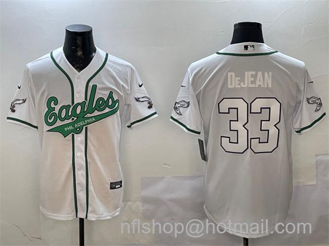 Men's Philadelphia Eagles #33 Cooper DeJean White Cool Base Stitched Baseball Jersey