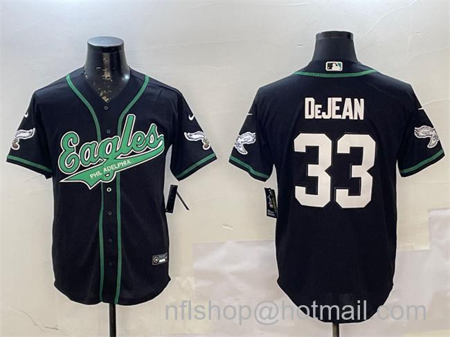 Men's Philadelphia Eagles #33 Cooper DeJean Black Cool Base Stitched Baseball Jersey