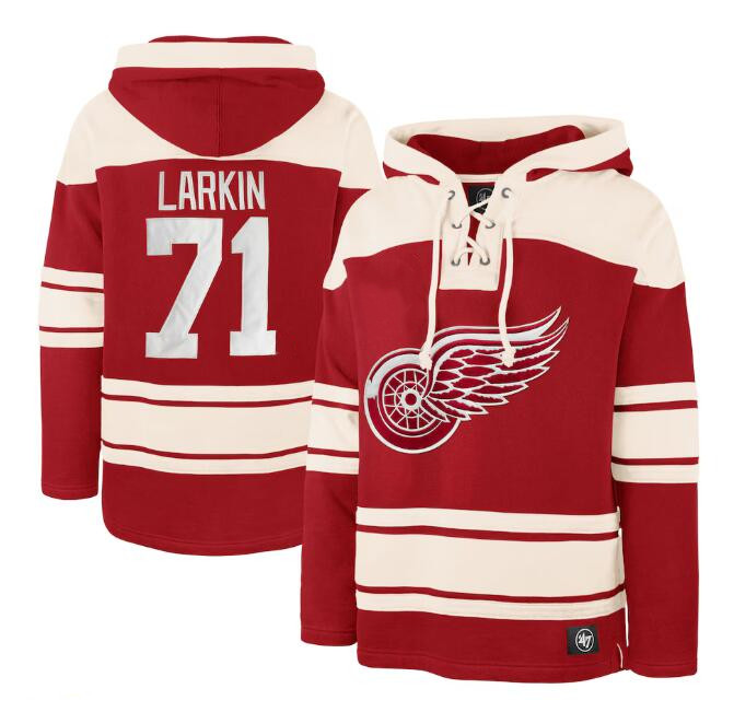 Men's Detroit Red Wings #71 Dylan Larkin Red Name & Number Pullover Hoodie