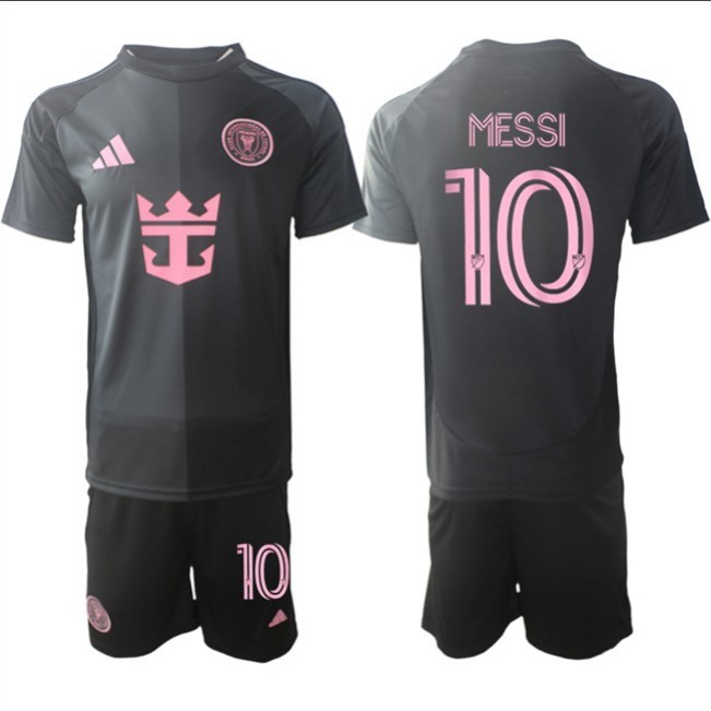 Men's Inter Miami CF #10 Lionel Messi 2025 Black Away Soccer Jersey Suit