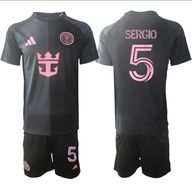 Men's Inter Miami CF #5 sergio 2025 Black Away Soccer Jersey Suit