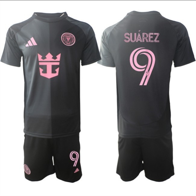 Men's Inter Miami CF #9 Luis Suárez 2025 Black Away Soccer Jersey Suit