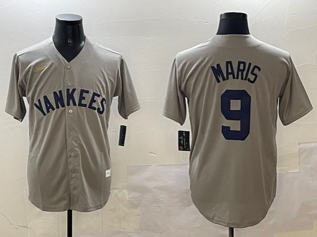 Men's New York Yankees #9 Roger Maris Grey Cool Base Stitched Baseball Jersey