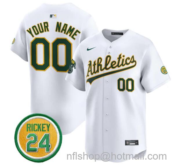 Men's Oakland Athletics Active Player Custom White Rickey Henderson Patch Vapor Premier Limited Stitched Baseball Jersey
