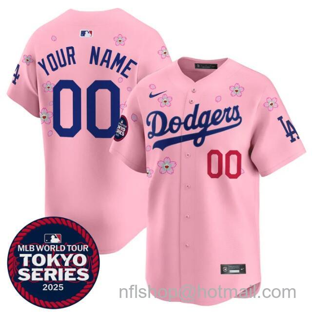 Men's Los Angeles Dodgers Active Player Custom Pink 2025 Tokyo Series Limited Stitched Baseball Jersey