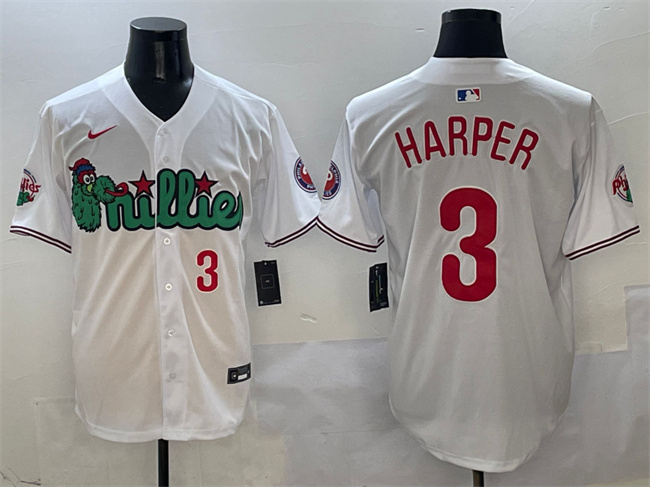 Men's Philadelphia Phillies #3 Bryce Harper White Phanatic Limited Stitched Jerseys